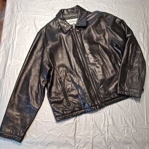 Vintage Wilson's Leather Pelle Studio L Black 100% Softshell Leather Moto Jacket